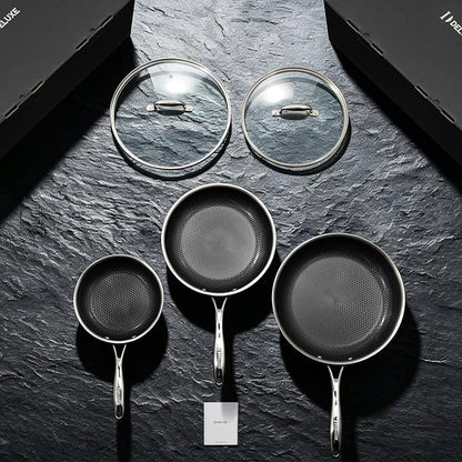 Deluxe 13 Piece Hybrid Ceramic Nonstick Stainless Steel Cookware Set-5 Piece Frying Pan Set, 6 PC Pot Set, 3.7QT Deep Sauté Pan&Lid, Induction Ready, Stay Cool, PFOA Free Compatible with All Cooktops