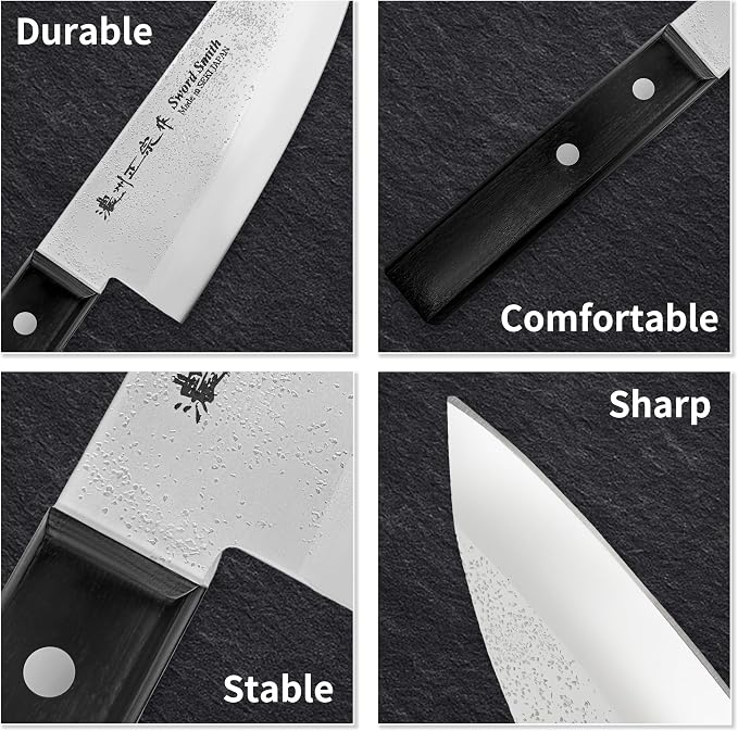 6 Inch Deba Knife, Made in Japan, Right-Handed Single Bevel Fish Butcher Knife, High Carbon Stainless Steel with Nashiji Finish, Pakkawood Handle for Fish Filleting & Butchering