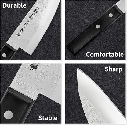 6 Inch Deba Knife, Made in Japan, Right-Handed Single Bevel Fish Butcher Knife, High Carbon Stainless Steel with Nashiji Finish, Pakkawood Handle for Fish Filleting & Butchering