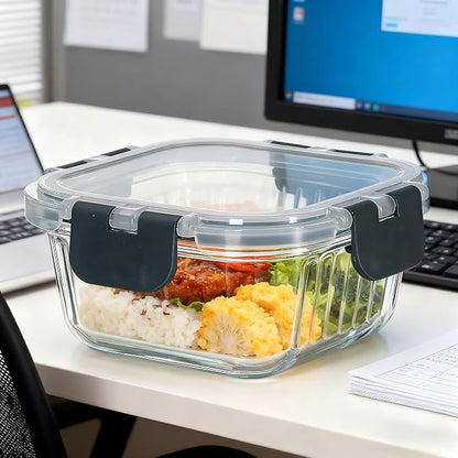 Glass Fluted Ombre grey Leak-Proof 6-Piece Set Food Storage Containers, Food Containers with Lids, Meal Prep Containers. (Square)