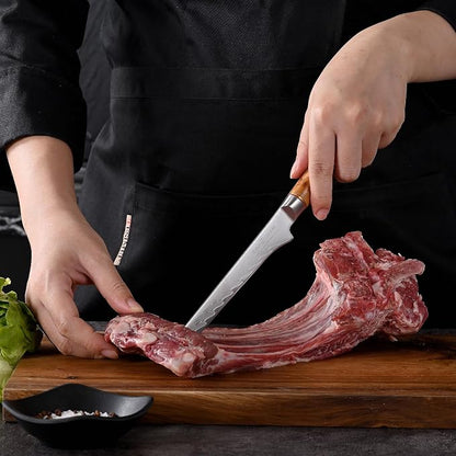 Kitory Damascus Boning Knife - Japanese Style Fillet Knife, Ultra Sharp 73-Layers HC Super Steel- Deboning Tool with White Shadow Wood Handle, with premium Gift Package