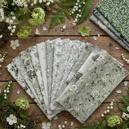 Tatuo 30 Pieces 10 x 10 Inches Sage Green Floral Quilting Fabric Bundle Cotton Squares Patchwork Vintage Greenery Floral Fabric Sewing Bundles Retro Eucalyptus Cloth for DIY Scrapbook Craft Making