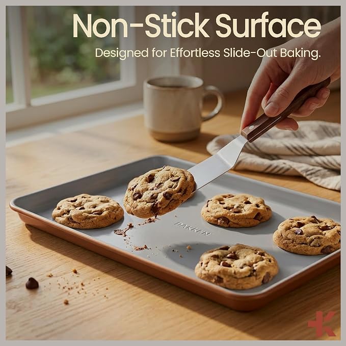 Bakken 8-Piece Stackable Bakeware Set – Ceramic Non-Stick, Oven-Safe Baking Sheets & Pans, PTFE/PFOA/PFOS-Free, Ergonomic Handles, Includes Cooling Rack – Healthy, Non-Toxic Baking Essentials