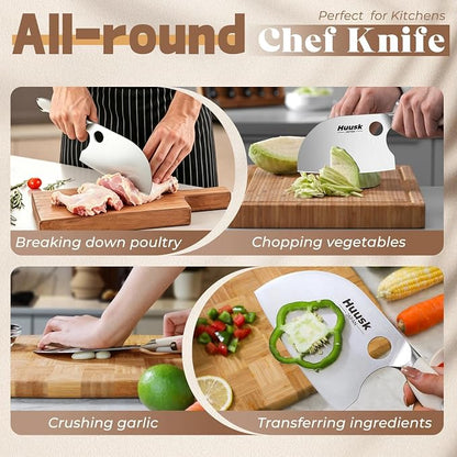 Huusk Professional Serbian Chef Knife, Full Tang Meat Cleaver with Ivory White Ergonomic Handle, Ultra Sharp Kitchen Knife for Vegetables & Meat Butchering Chopping Gift for Women Men
