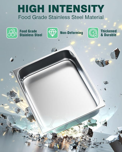 WantJoin Steam Table Hotel Pans 1/2 Half Size 4 Inch Deep 6 Pack, Stainless Steel Metal Tray Sets Food Storage Container for Restaurant Chafing Dishes Commercial Buffet Catering Supplies