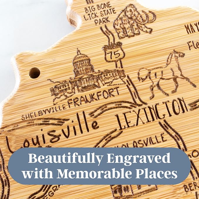Totally Bamboo Destination Kentucky Shaped Cutting Board – Bamboo Charcuterie and Serving Board with Hang Tie for Wall Display