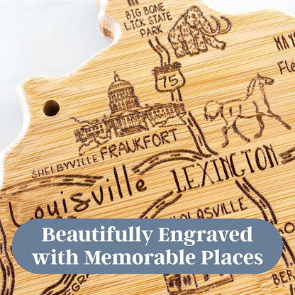 Totally Bamboo Destination Kentucky Shaped Cutting Board – Bamboo Charcuterie and Serving Board with Hang Tie for Wall Display