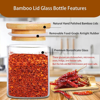 SLifeJars-Spice Jars with Label, 7.5 oz 20pcs Spice Containers Glass Jars with Bamboo Lids, Seasoning Containers Bottles,Airtight Empty Spice Jars for Spice Rack, Drawer,Cabinet,Pantry
