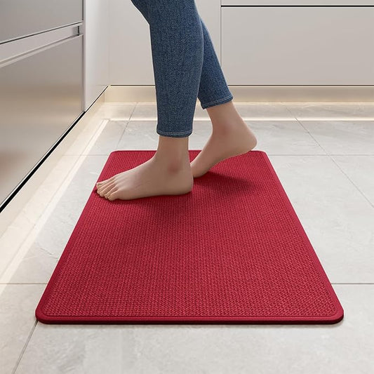 YDKGL Kitchen Mats for Floor, Super Absorbent Kitchen Rugs Non Slip Washable, Soft Imitation Linen Braided Kitchen Runner Rug, Standing Mat Sink Mat, Easy to Clean, Red 17x30