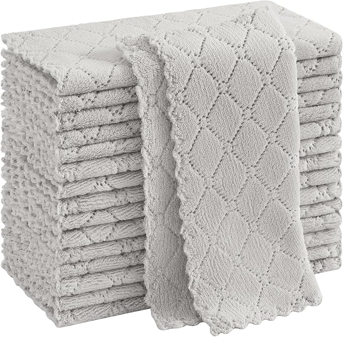 Homaxy 16 Pack Kitchen Cloths Dish Towels (10" x 10", Grey), Super Soft and Absorbent Coral Velvet Dishcloths, Fast Drying No Lint Microfiber Cleaning Cloth