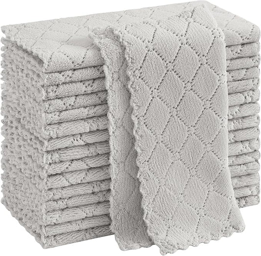 Homaxy 16 Pack Kitchen Cloths Dish Towels (10" x 10", Grey), Super Soft and Absorbent Coral Velvet Dishcloths, Fast Drying No Lint Microfiber Cleaning Cloth