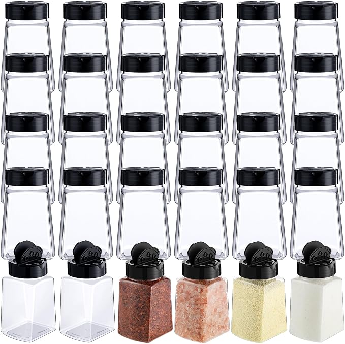 Mimorou 30 Pack Plastic Spice Jars with Shaker Lids Clear Seasoning Containers Spice Bottles for Kitchen Storing Spice Herbs Seasoning Powders(Cuboid,9.3 oz)