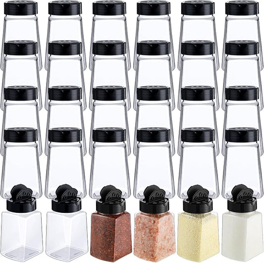 Mimorou 30 Pack Plastic Spice Jars with Shaker Lids Clear Seasoning Containers Spice Bottles for Kitchen Storing Spice Herbs Seasoning Powders(Cuboid,9.3 oz)