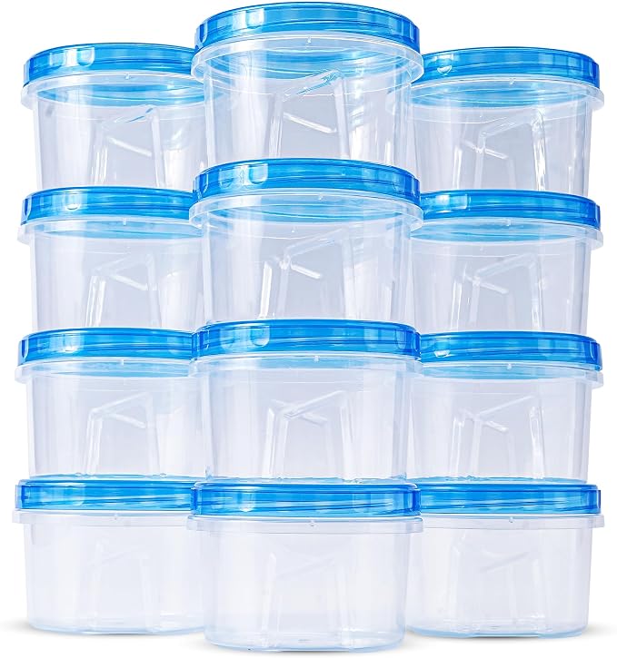 RFAQK 24 PCS Freezer Storage Containers with Lids-12 Plastic 16 oz Deli Containers with 12 Screw Lids-Freezer Containers for Soup with Twist Top Lids-Reusable Plastic Box for Lunch, Gym, Travel