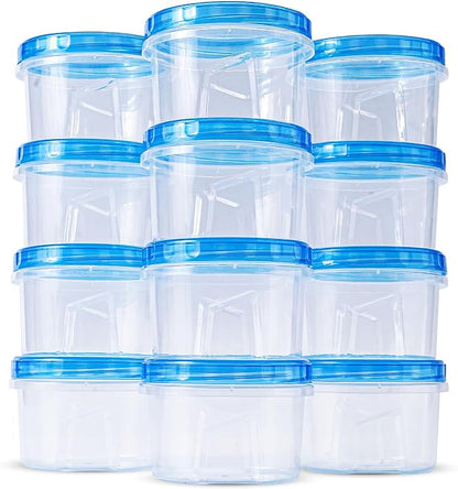 RFAQK 24 PCS Freezer Storage Containers with Lids-12 Plastic 16 oz Deli Containers with 12 Screw Lids-Freezer Containers for Soup with Twist Top Lids-Reusable Plastic Box for Lunch, Gym, Travel