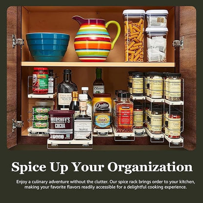 Vertical Spice Cabinet Mounted Spice Rack Drawer - Pull Out Cabinet Organizer - Cupboard Organizers & Storage - Pantry Shelf -45 Half Sized Jars, 3 Drawers, 2 Tiers (6.9" W x 9.25" H x 10.6" D, Cream)
