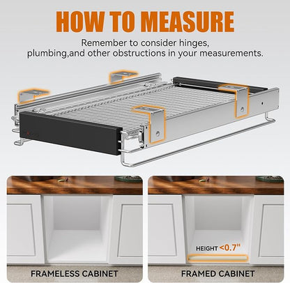 Expandable Pull Out Cabinet Organizer, Slide Out Drawers for Kitchen Cabinets, Heavy Duty Storage Drawers, Chrome Plated Cabinet Wire Shelf, Adjustable Width 12.5~20.2" W x 17.3" D×3..8“H