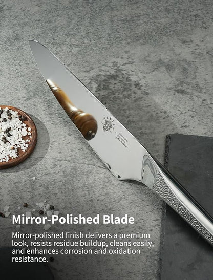 All Steel Chef Knife with Mirror Finish Blade, 8 inch German 1.4116 Steel Kitchen Knife, Anti-Slip Handle, Lightweight Cutting & Cooking Knife for Meat, BBQ & Daily Kitchen Use