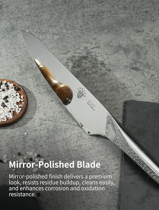 All Steel Chef Knife with Mirror Finish Blade, 8 inch German 1.4116 Steel Kitchen Knife, Anti-Slip Handle, Lightweight Cutting & Cooking Knife for Meat, BBQ & Daily Kitchen Use