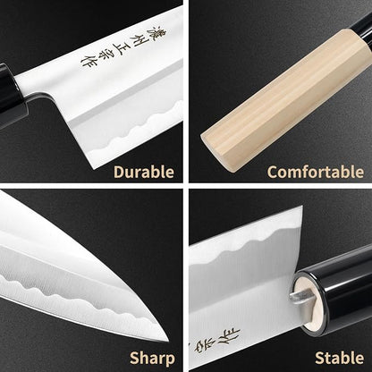 6 Inch Deba Knife, Made in Japan, Right-Handed Single Bevel SK-5 High Carbon Steel, Ultra Sharp 4.1mm Thick Fish Butcher Knife with Octagonal Handle for Fish & Poultry