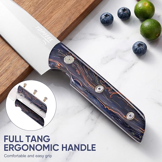 Topfeel Professional Chef Knives Set 3 pcs Sharp Knife -8" Chefs Knifes& 8" Kiritsuke Knife& 5" Utility Knife, German Stainless Steel Chef Knives Set for Kitchen Home Gift