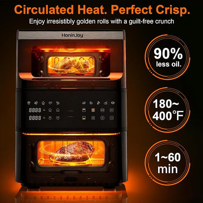 13QT Dual-Basket Air Fryers, Vertical Compact Large Air Fryers with viewing window & Independent Light, 10-in-1 Presets for Home Family, Bake/Dehydrate/Reheat, Double Zone Air Fryer Dishwasher-Safe
