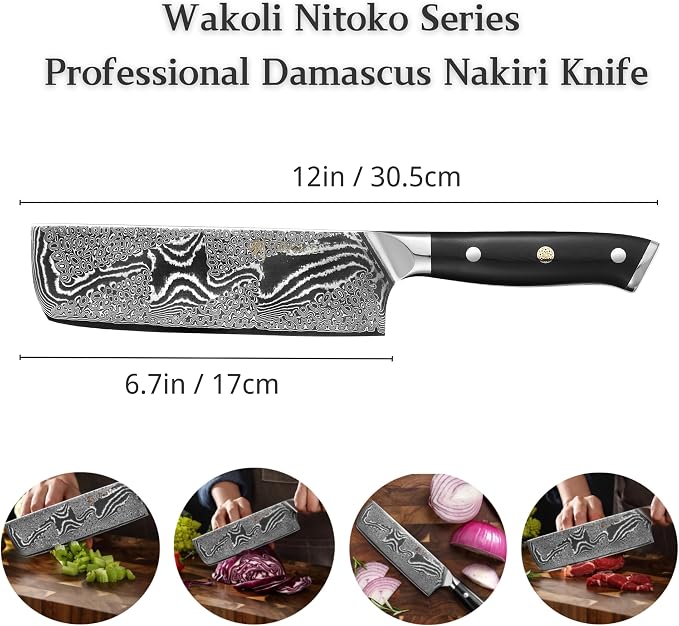 Wakoli Nitoko Nakiri Knife – 6.7-Inch Professional Damascus Vegetable Knife | 67-Layer VG10 Core Steel Blade | Ergonomic G10 Handle | High-Performance Kitchen Knife in Gift Box