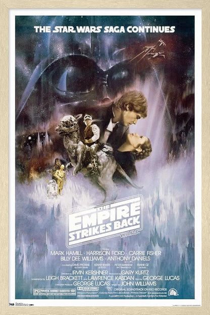 Star Wars: The Empire Strikes Back - The Saga Continues One Sheet Wall Poster, 22.4L" x 14.7W", Blonde Framed Version