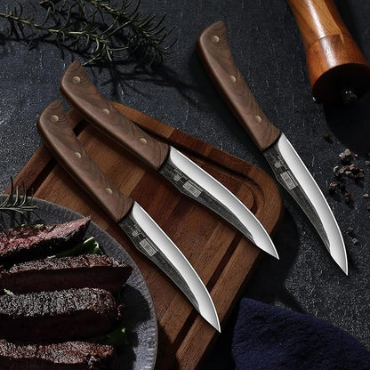 HOSHANHO Steak Knives Set of 6, Ultra Sharp 4.5 Inch Non Serrated Steak Knife Set, Hand Forged High Carbon Steel Dinner Steak Knives with Full Tang Wood Handle