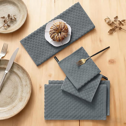 Homaxy 100% Cotton Kitchen Towels and Dishcloths Set, 12 x 12 & 15 x 25 Inches, Set of 16 Bulk Terry Cloth Dish Towels, Super Soft and Absorbent Hand Towel with Hanging Loop, Dark Grey