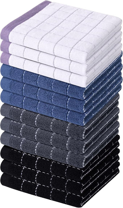 Homaxy 100% Cotton Terry Kitchen Dish Cloths, Ultra Soft and Absorbent Dish Towels for Kitchen, Suitable for Drying and Washing Dishes, 12 Pack, 12 x 12 Inches, Multiple Color