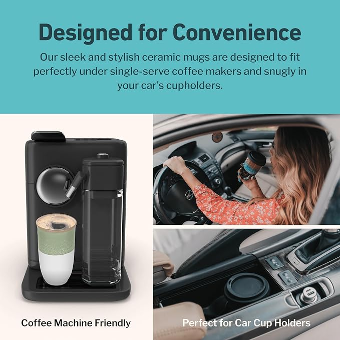 NOVA CERAMICS Travel Mug - Tea Tumbler– Microwave & Dishwasher Safe Coffee Mug Green & White Tumbler - Gifts For Women Men Him Her – 16oz – Sage Green
