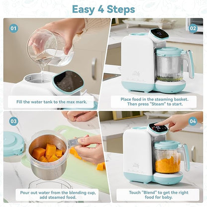 Chefhandy Baby Food Maker with Stainless Steel Steam Basket, One-Step Baby Food Processor Steamer Blender Puree Maker, Auto Steam & Blend for Homemade Baby Food, Includes 6 Reusable Food Pouches