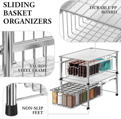 Simple Houseware Stackable Basket Drawer, Chrome