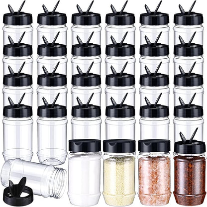 Mimorou 30 Pack Plastic Spice Jars with Shaker Lids Clear Seasoning Containers Spice Bottles for Kitchen Storing Spice Herbs Seasoning Powders (Oval Shape,12.2 oz)