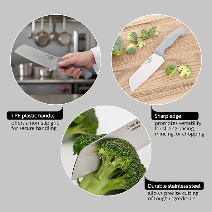 Restaurantware Comfy Grip 6.5 Inch Vegetable Knife 1 Sharp Cooking Knife - Ergonomic Handle Non-Slip Grip Gray Stainless Steel Kitchen Knife Dishwashable Slice And Dice Fruits Or Vegetables