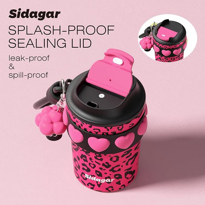 SDGA+ 12 oz Travel Coffee Mug Spill Proof Leak Proof, Stainless Steel Thermal Coffee Cup with Lid, Resuable Cup for Hot and Cold, Portable Tumbler for Women, Pink Leopard