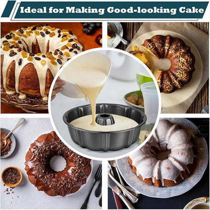 P&P CHEF 10 Inch Gray Non-stick Cake Pan, Carbon Steel Fluted Tube Round Baking Pan for Pound Cake, 10-Cup Large Capacity Bakeware, Healthy & Heavy Duty, 2 Pieces