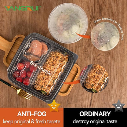 YANGRUI 45-Pack 38 oz 9.5" Meal Prep Container, Shrink-Wrapped No Pre-Wash | 3-Compartment, Anti-Fog Lid, Leakproof BPA-Free PP, Microwave/Freezer Safe for Salad Production, Catering & Grab-and-Go Meals