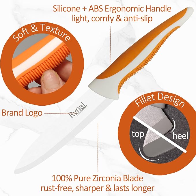 Ceramic Knife - 5" Chef's Utility Knife - Light, Precise, Sharp Ceramic Kitchen Knife with Cover & Soft Grip