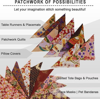 Soimoi 40 Pcs 5 x 5 inches Quilting Fabric Bundles Precut, DIY Cotton Fabric Squares, Printed Layer Cakes Patchwork Materials for Crafts Cloths Decor,Charm Squares for Quilts,Sewing- Japanese Elegance