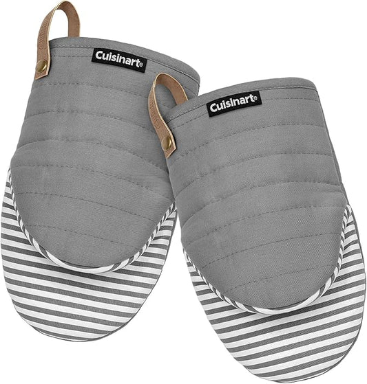 Cuisinart Mini Oven Mitts – 5.5” x 8” Heat-Resistant Kitchen Mitts for Oven with Non-Slip Printed Silicone, Cotton Filling, and Faux Leather Loop – Durable Oven Mitt Set for Cooking & Baking