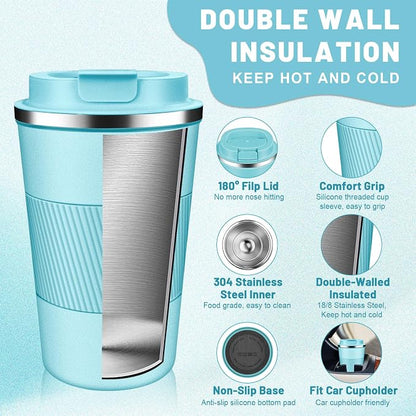 DUBUXW Insulated Coffee Tumblers with Flip Lid 12oz / 17oz, Stainless Steel Travel Coffee Mug Leak Proof, Vacuum Insulated Coffee Mug Reusable Cup, Keeps Cold and Hot for Coffee Tea