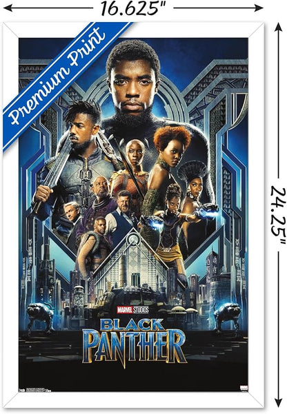 Trends International Marvel Cinematic Universe - Black Panther - Group One Sheet Wall Poster, 14.725" x 22.375", White Framed Version