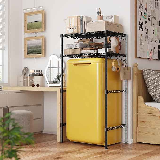 REIBII 2 Tier Mini Fridge Shelf with Storage for Dorm Adjustable Height Storage Shelves Metal Shelving Rack Mini Fridge and Microwave Stand for College Rooms Kitchen, Office, 52.36Hx18.1Dx26.38W