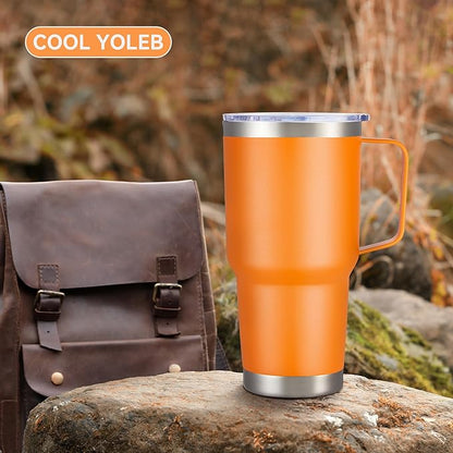 30 oz Tumbler with Handle and Lid, Stainless Steel Tumblers Bulk Double Wall Vacuum Insulated Travel Mug Leak Proof Cup Keep Drinks Cold and Hot Orange, 4 Pack