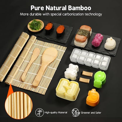 Delamu Sushi Making Kit 27 in 1 [Parent-Child] Sushi Kit, for Beginners/Pros Sushi Makers, with Bamboo Sushi Mats, Sushi Rolling Tube, Onigiri Mold, Rice Paddle, Sushi Knife, Guide Book & More
