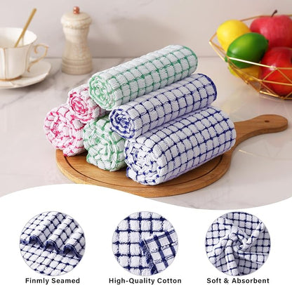 Homaxy Kitchen Towels and Dishcloths Set, 16 x 25 and 12 x 12 Inches, Set of 12 Cotton Terry Kitchen Dish Towels, Super Soft and Absorbent Dish Cloths, Red/Blue/Green
