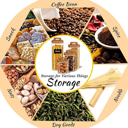 Layhit 4 Pcs Glass Food Storage Jars with Airtight Wood Lid Storage Jars Containers with Stickers Marker for Candy, Cookie, Rice, Sugar, Flour, Pasta, Nuts, 4 Size (Square)