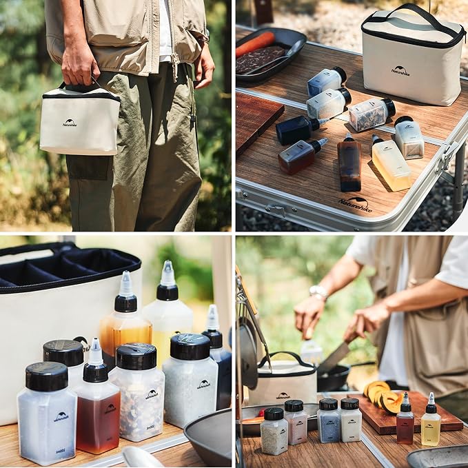 windhike Naturehike PP 6/8 Pcs-Set Travel Spice Containers, Camping Spice Kit with Separable Storage Bag, Portable Anti-leakage Design Spice Condiment Dispenser for Picnic BBQ Backpacking Hiking (6)